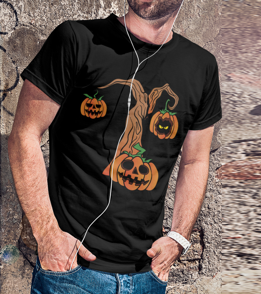 Halloween Pumpkins Horror Scary Monster With Zombie Tree T-Shirt