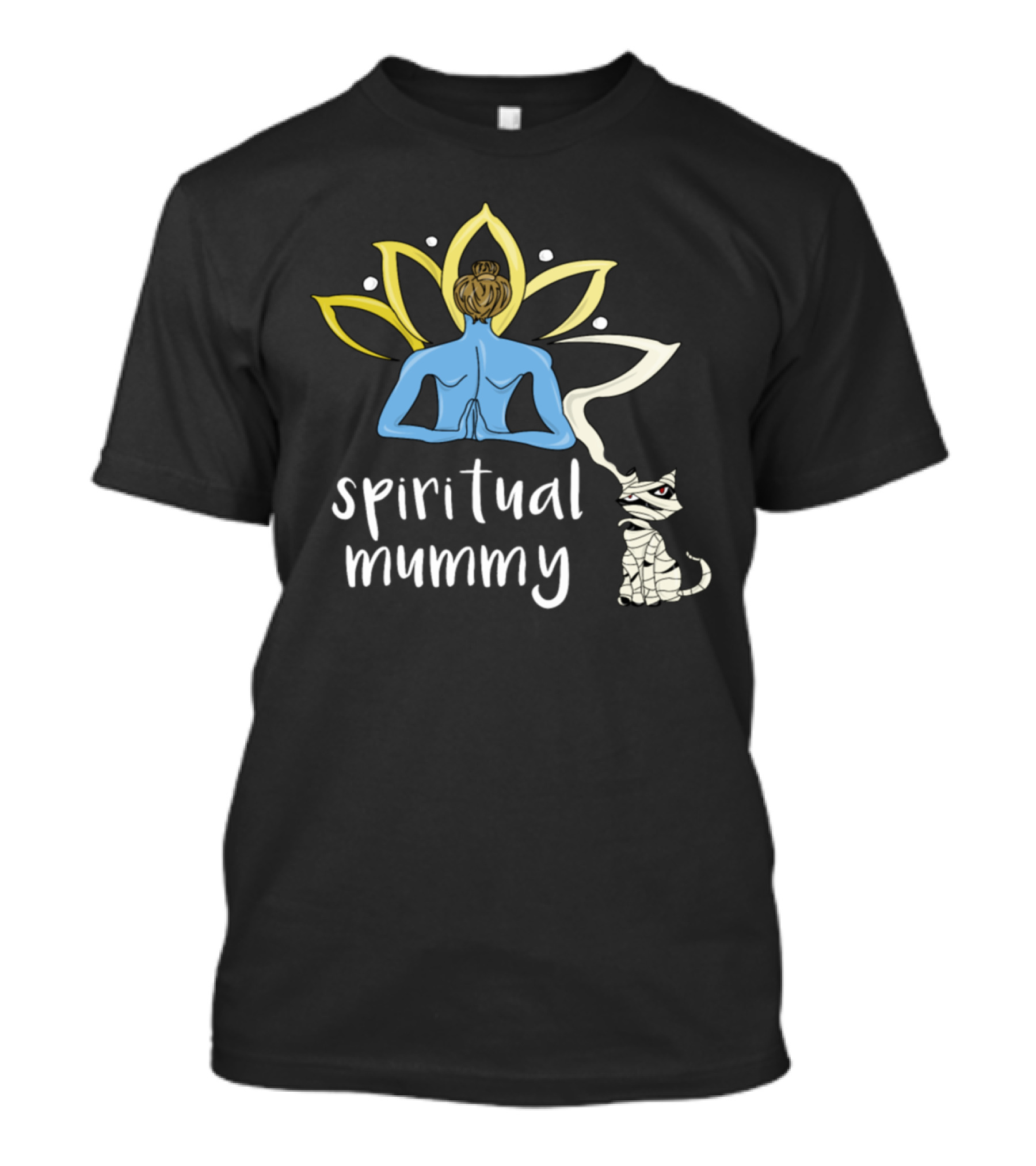 Spiritual Mummy Funny Yoga Halloween Cat Namaste T-Shirt