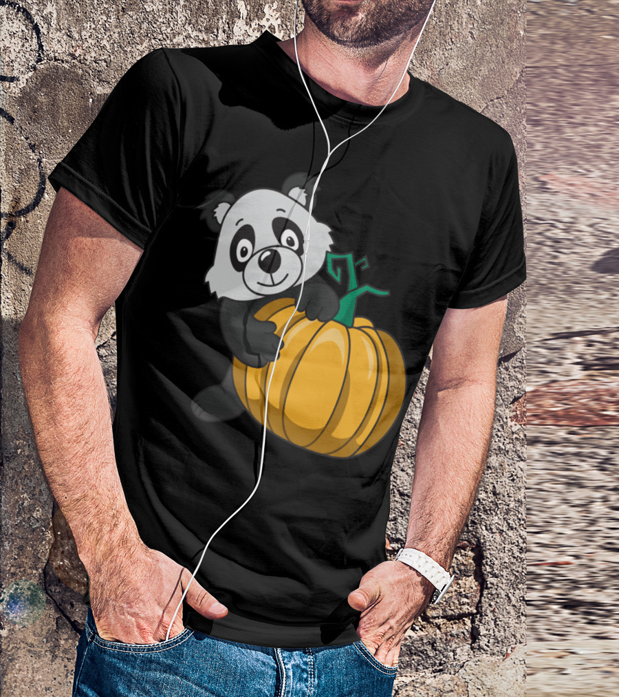 Panda Bear Hugging Halloween Pumpkin T-Shirt