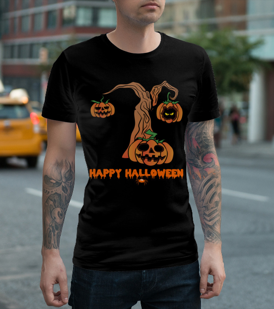 Happy Halloween Pumpkin Monster Tree Scary Face T-Shirt