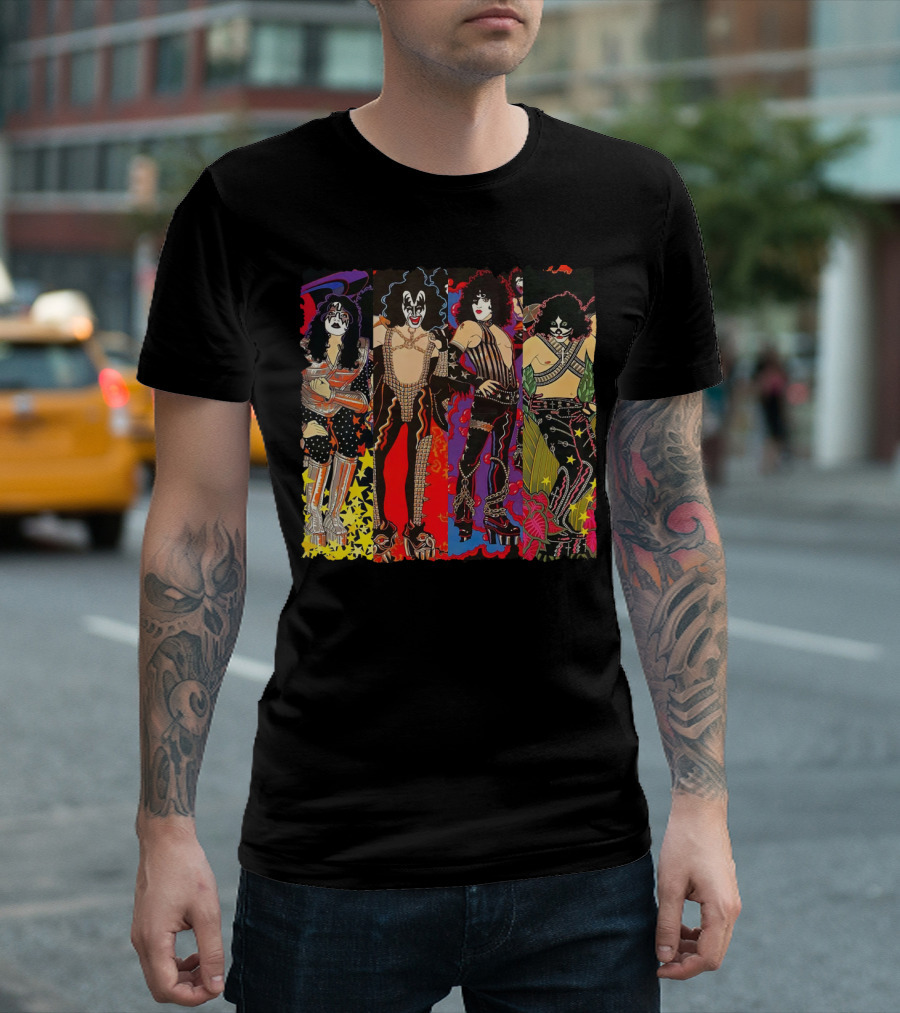 ISS2 KISS Band Cartoon Style Characters T-Shirt