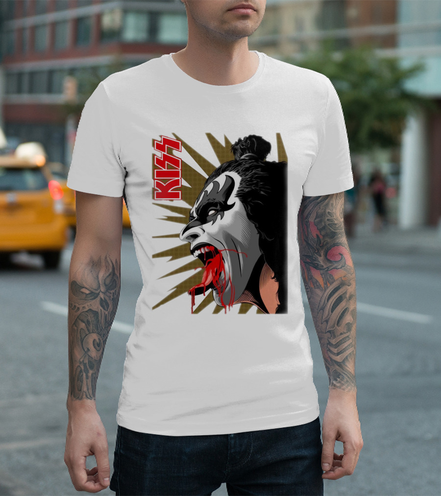 KISS Demon Face Makeup with Blood Spatter T-Shirt