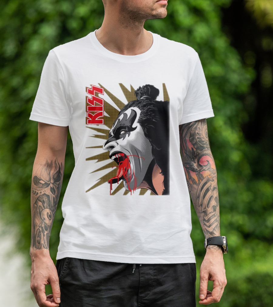 KISS Demon Face Makeup With Blood Spatter T-Shirt