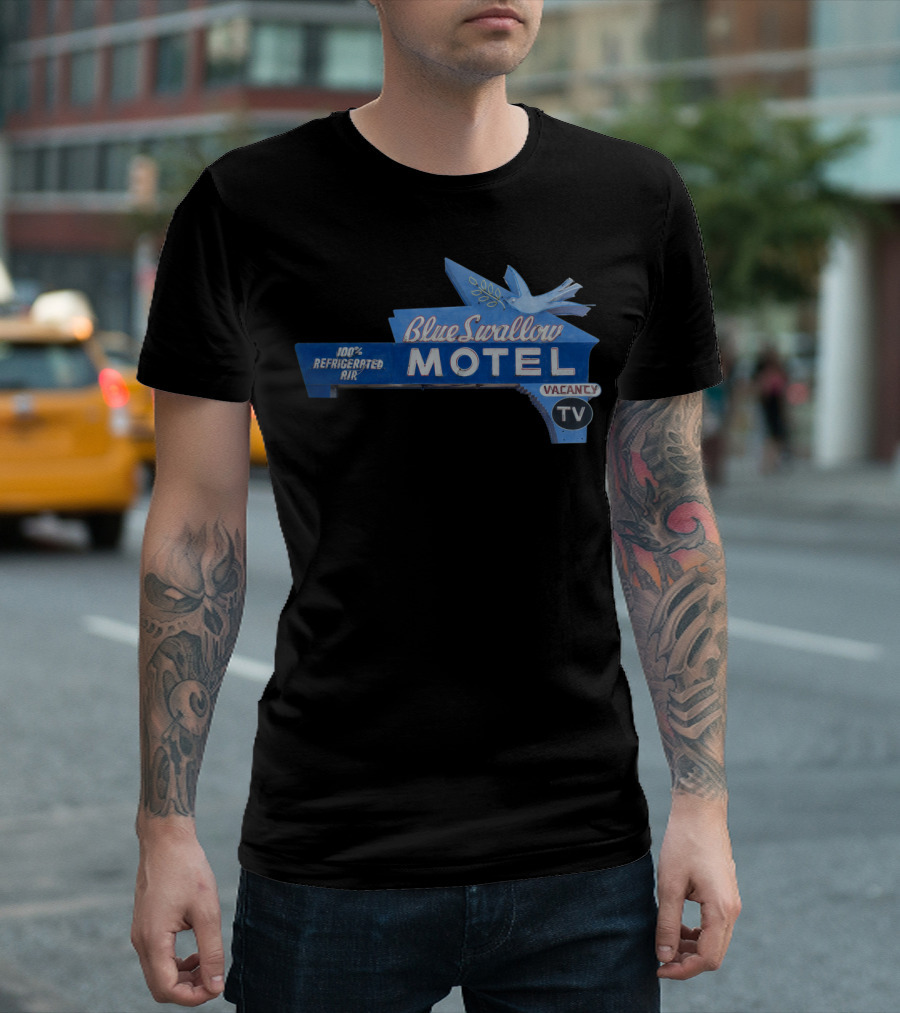 Blue Swallow Motel Route 66 100 Percent Refrigerated Air Vacancy TV T-Shirt