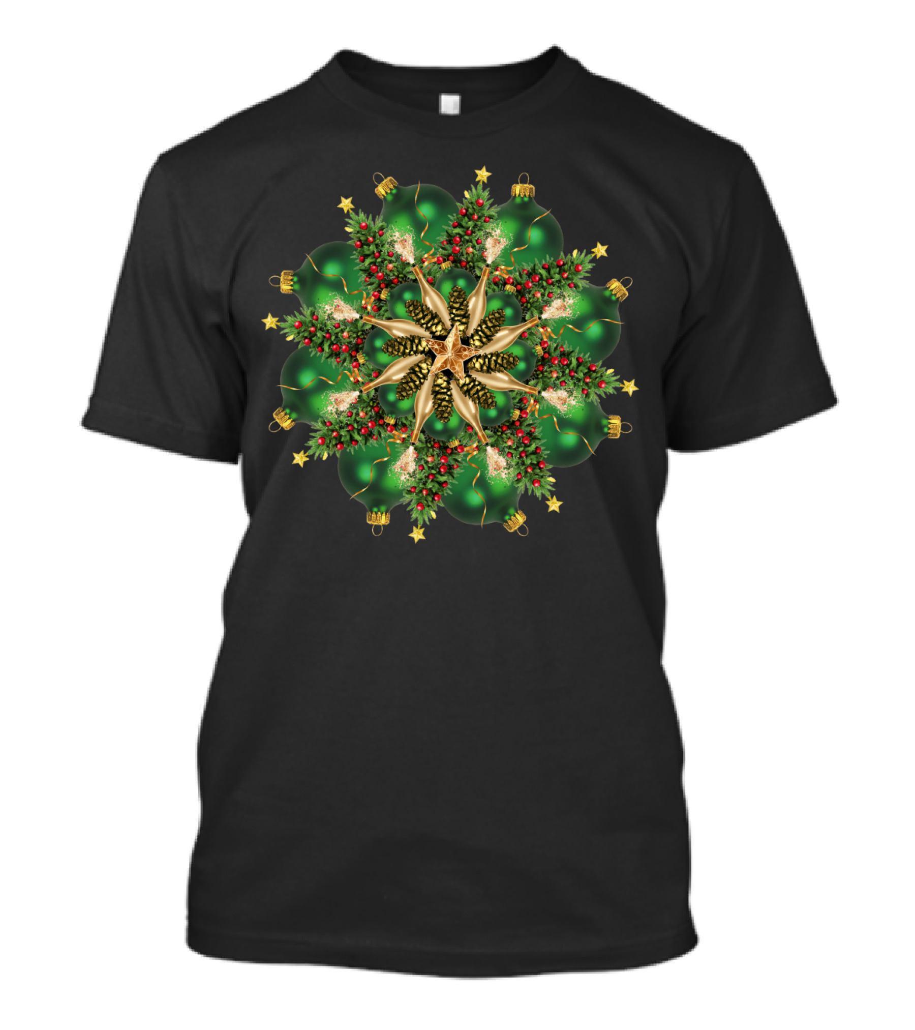 New Year Mandala With Green Ornaments And Christmas Tree Elements T-Shirt