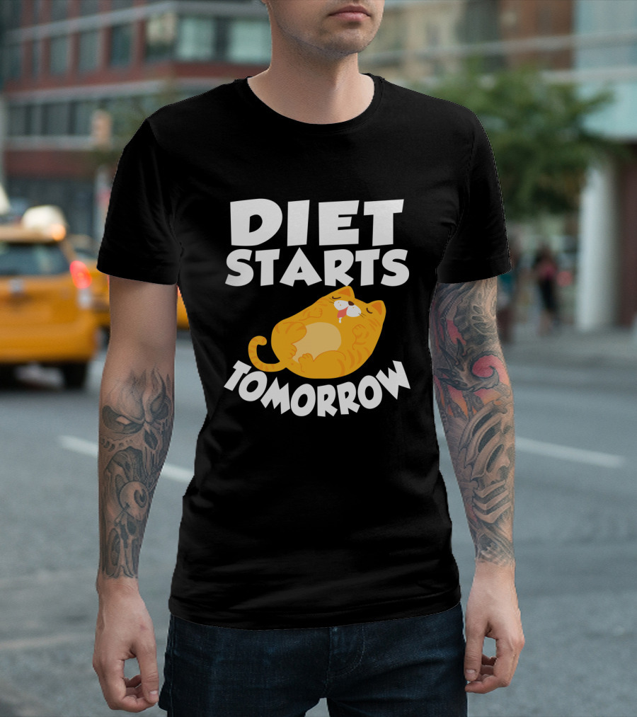 Lazy Cat Diet Starts Tomorrow Funny Motivation Sarcastic Humor T-Shirt