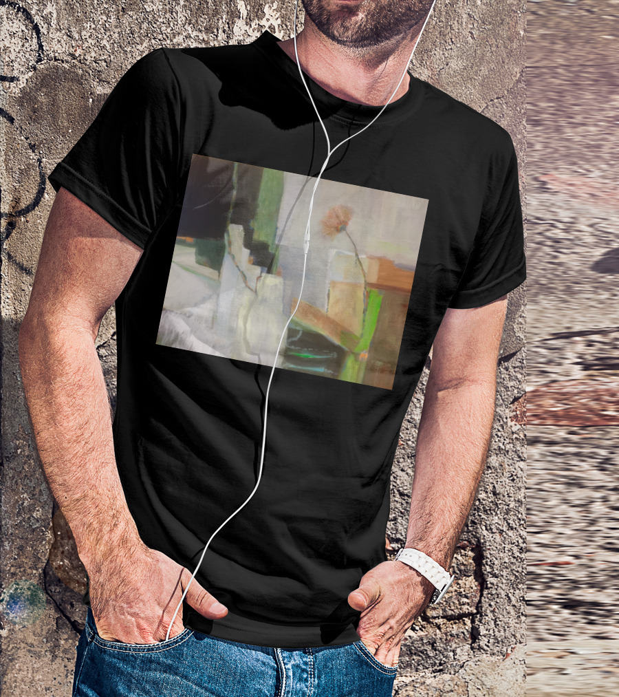 Growing Abstract Floral Composition With Green Accents And Geometric T-Shirt