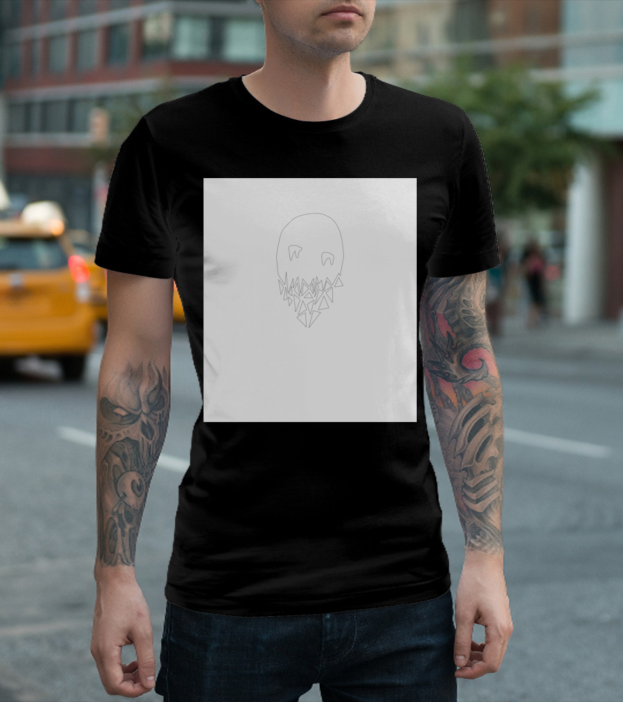 Broken Skull Minimal Line Art With Geometric Fragmentation T-Shirt