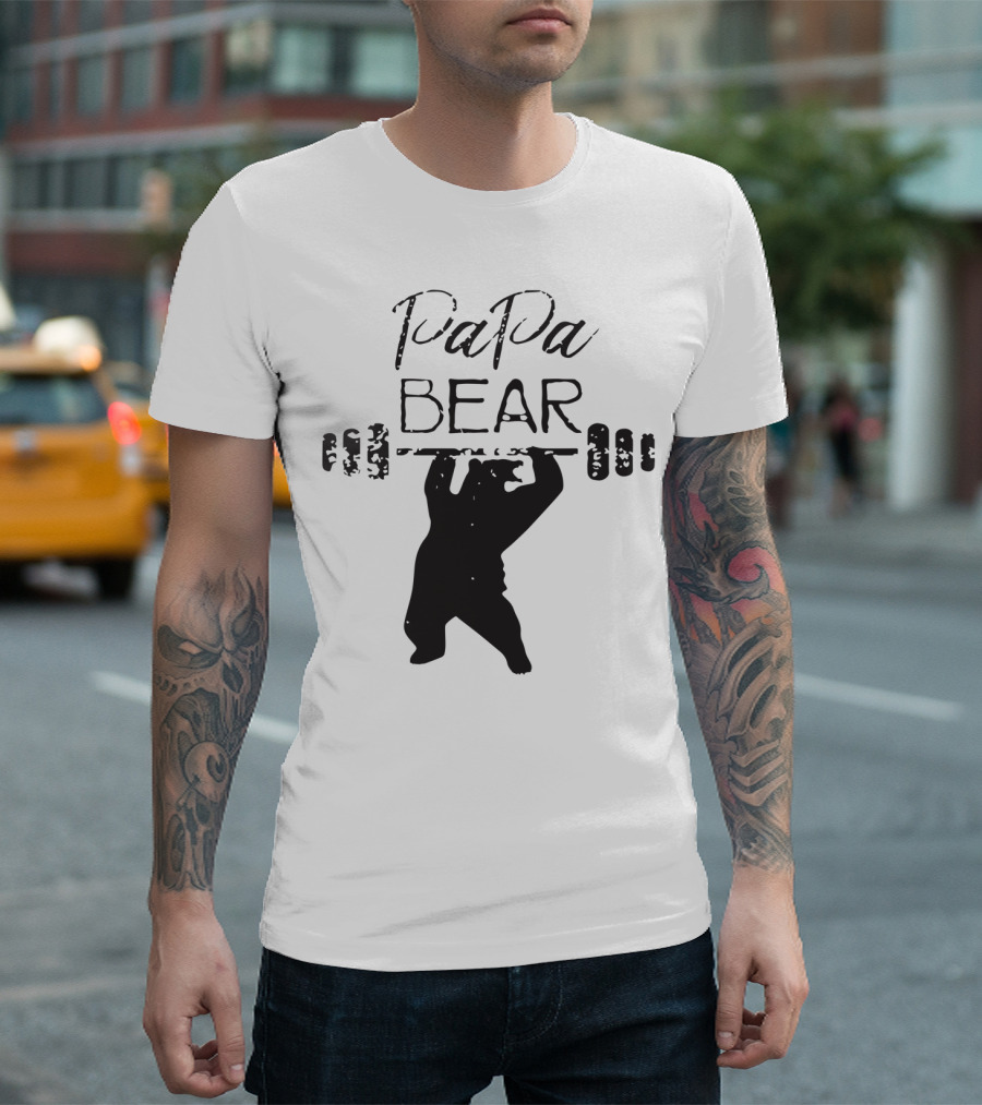 Papa Bear Bear Lifting Weights Dad Husband T-Shirt