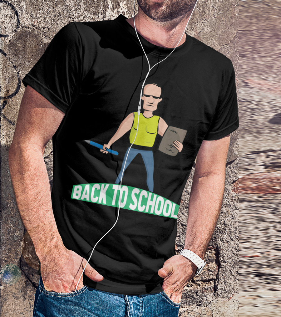 Back To School Tough Teacher Cartoon Character With Pencil And Clipboard T-Shirt