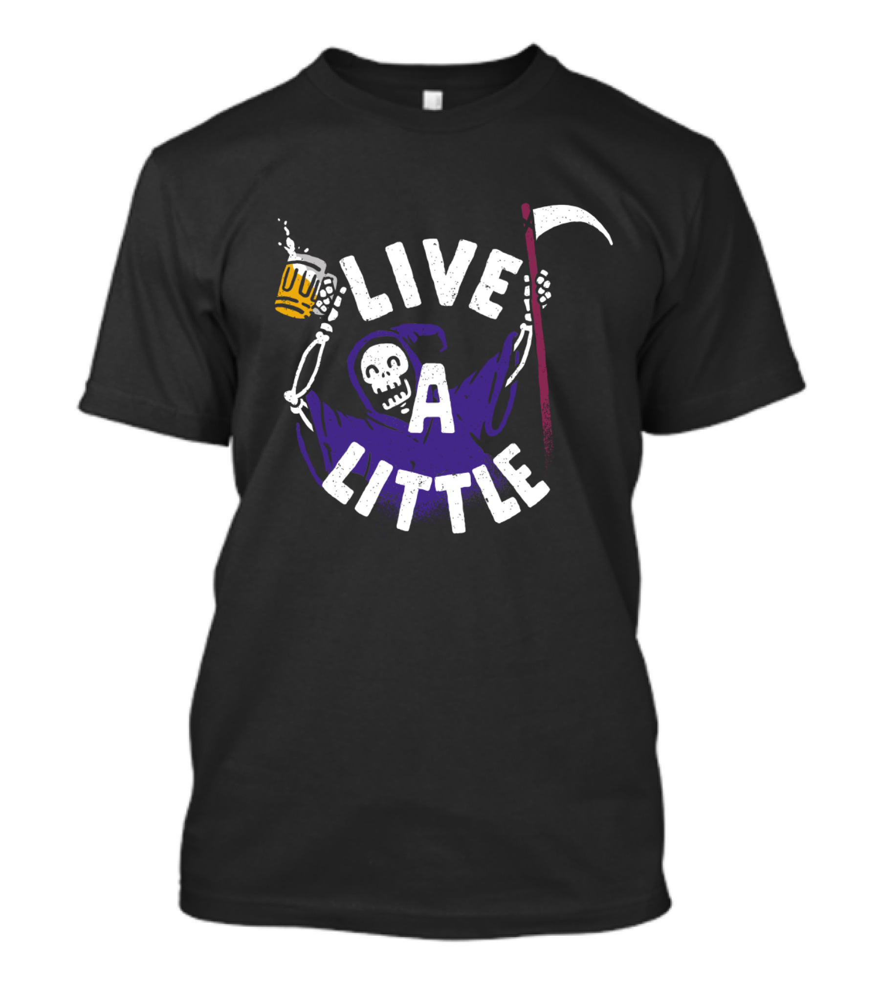 Live A Little Grim Reaper Holding Beer And Scythe T-Shirt