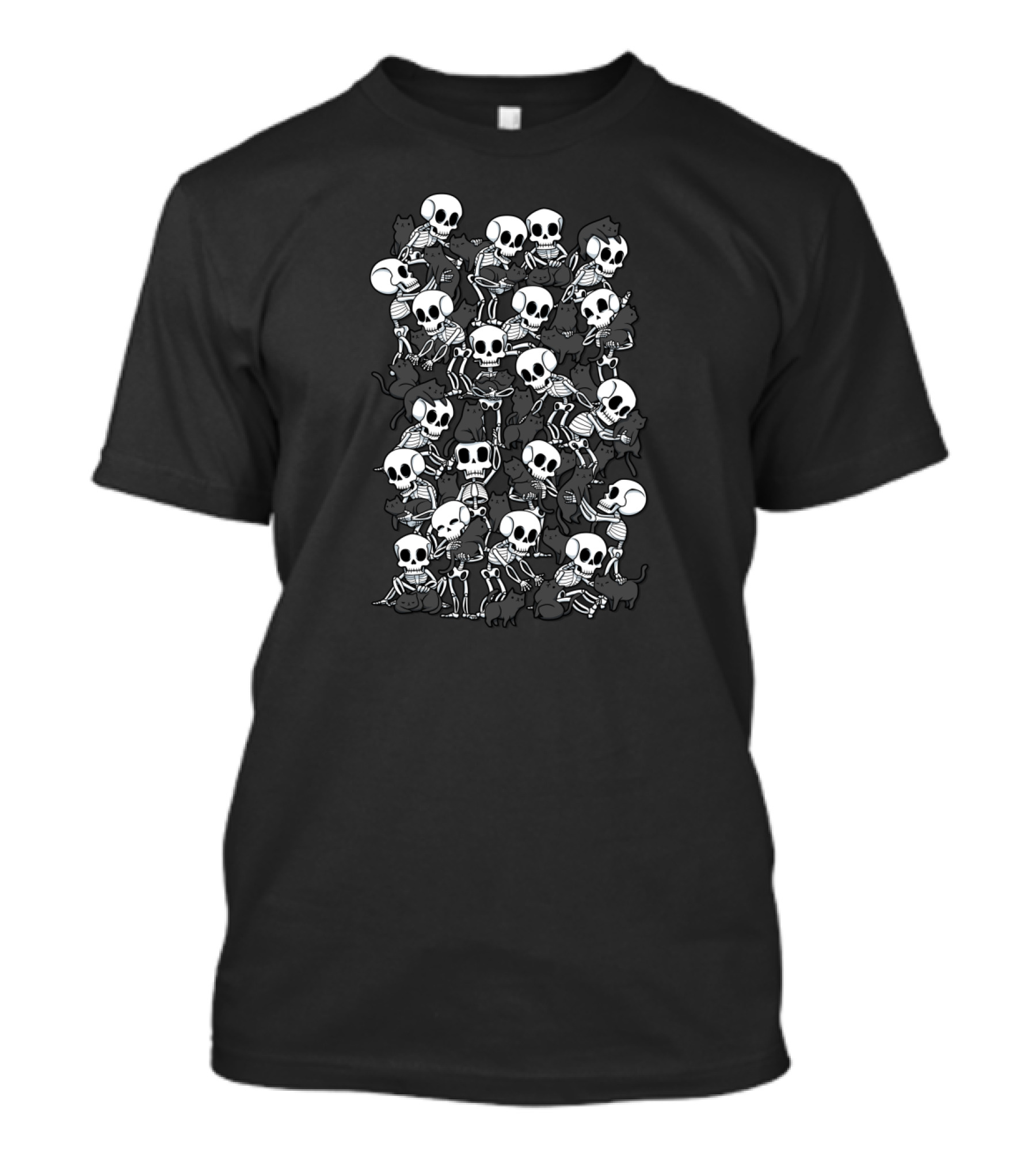 Cat Skull Frenzy Gathering Of Skeletons And Felines T-Shirt