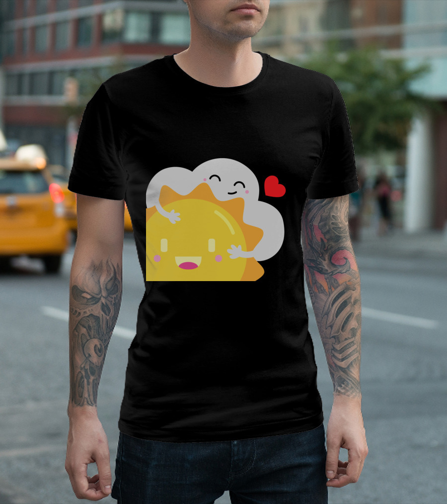 Partly Cloudy And Partly Sunny Love With Cute Cloud And Sun Hugging With Heart T-Shirt