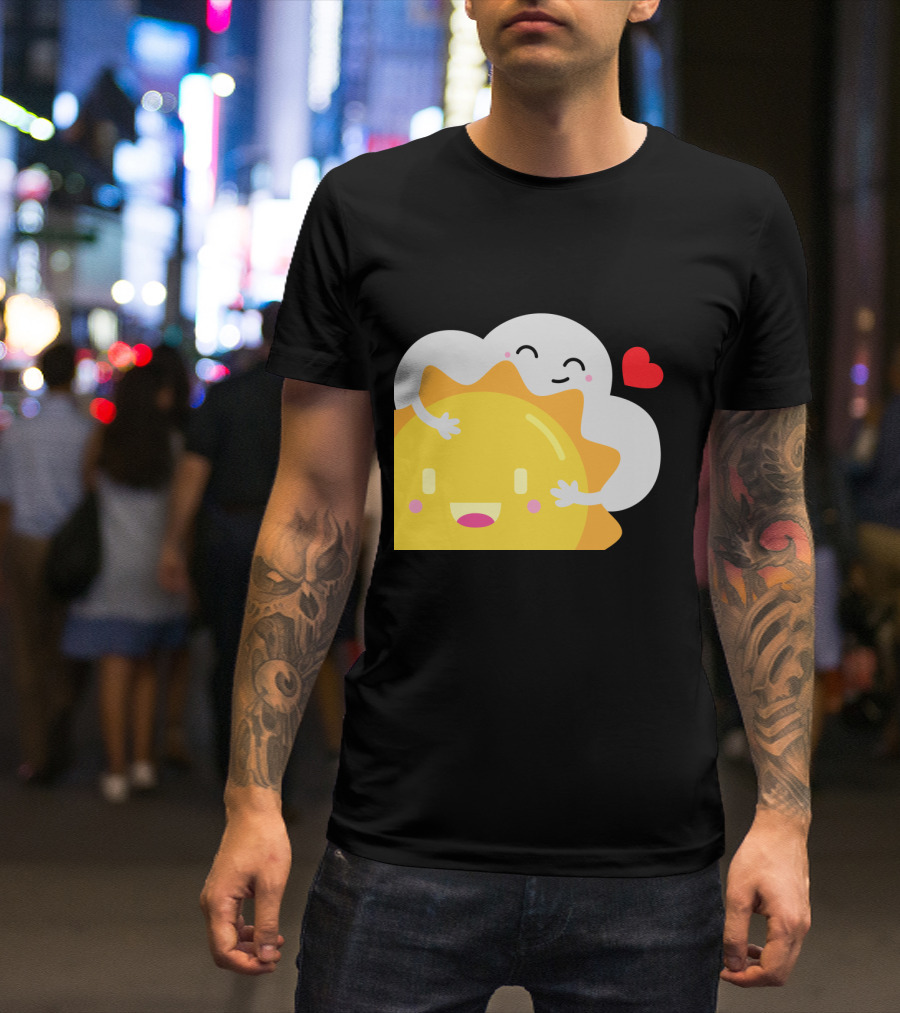 Partly Cloudy And Partly Sunny Love With Cute Cloud And Sun Hugging With Heart T-Shirt