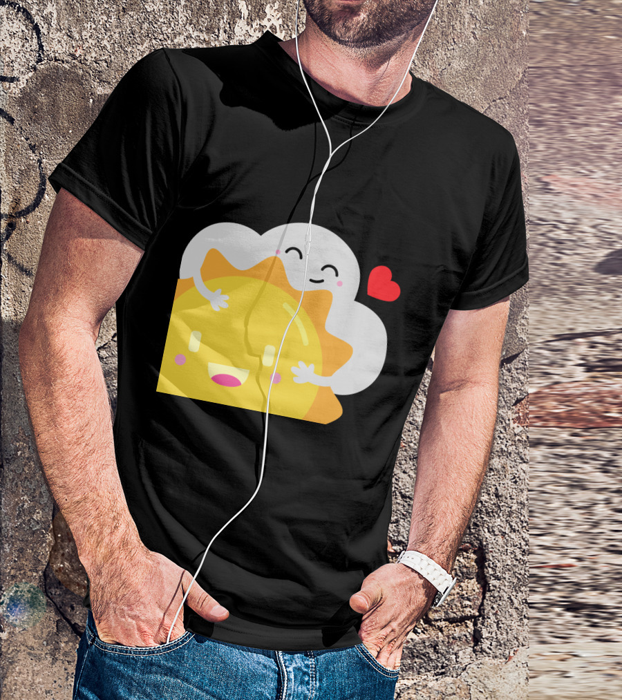 Partly Cloudy And Partly Sunny Love With Cute Cloud And Sun Hugging With Heart T-Shirt