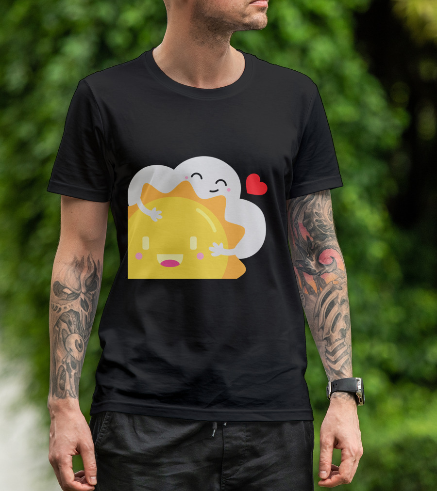 Partly Cloudy And Partly Sunny Love With Cute Cloud And Sun Hugging With Heart T-Shirt
