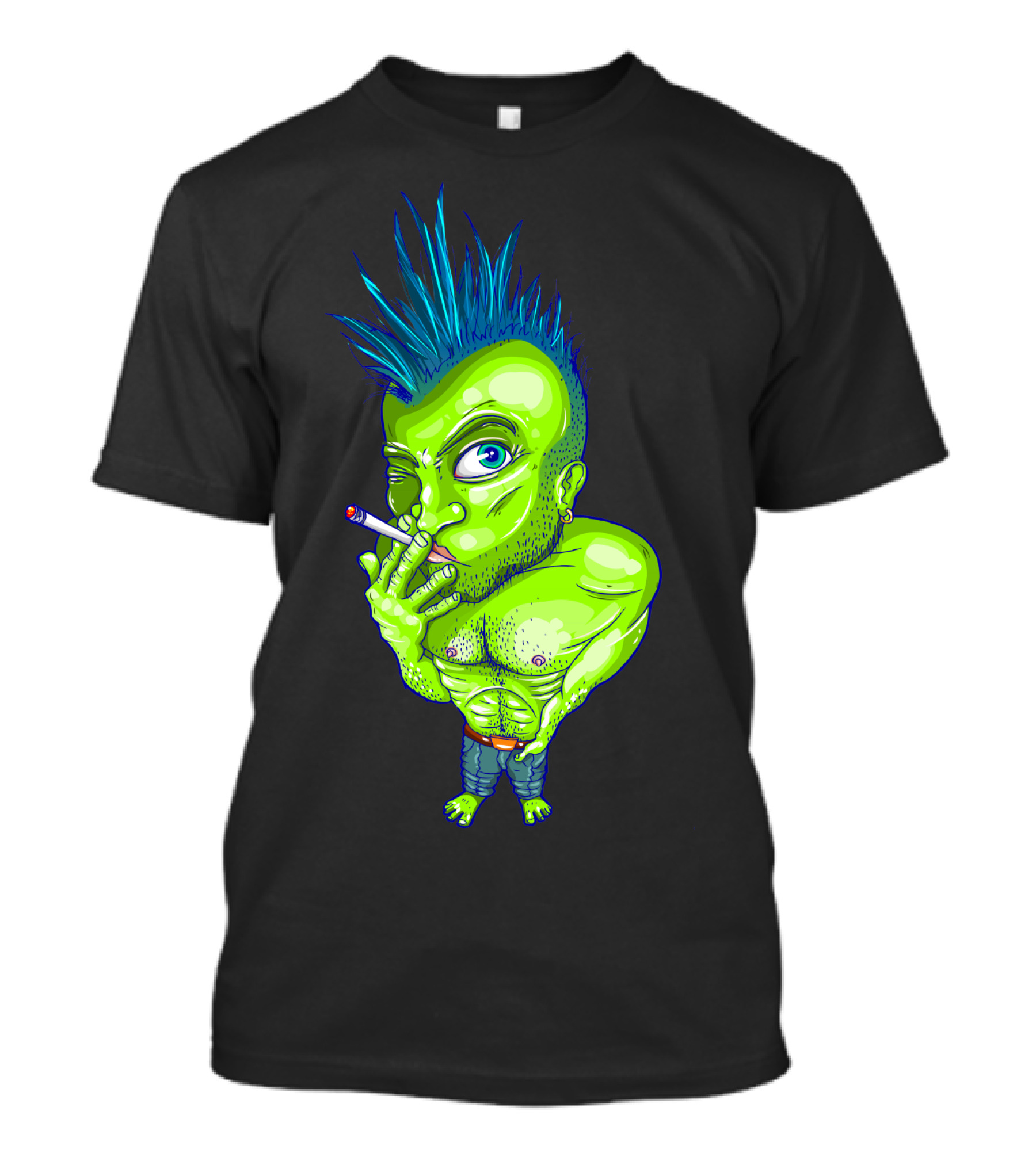 Green Punk Mohawk Cigarette Character T-Shirt