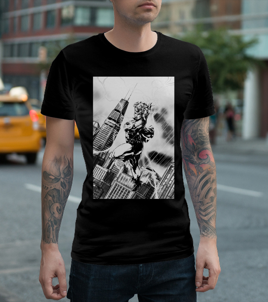 Dynamic TaLynn Kel Punk Storm in Iconic Comic Style Over Urban Skyline T-Shirt