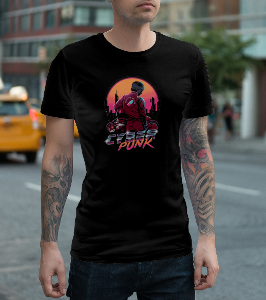 Akira Cyberpunk Neon City Sunset Motorcycle T-Shirt