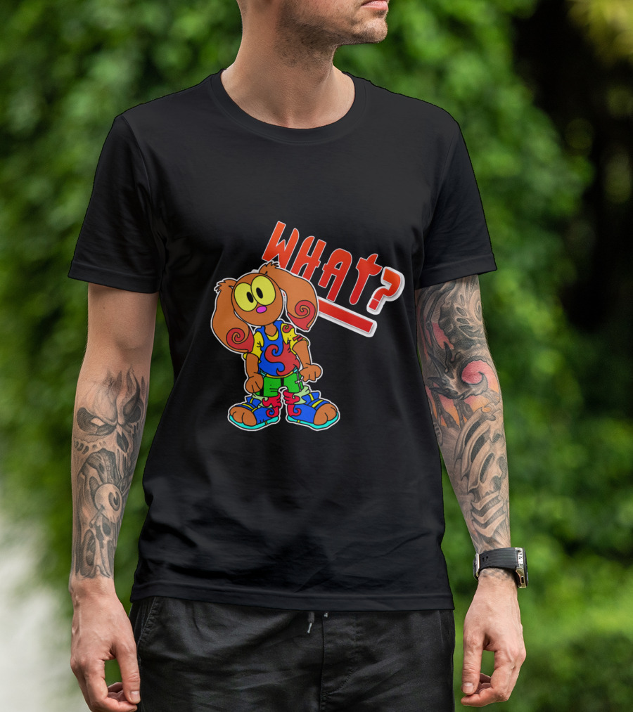 HUH RABBIT WHAT Colorful Cartoon Character With Swirly Ears T-Shirt