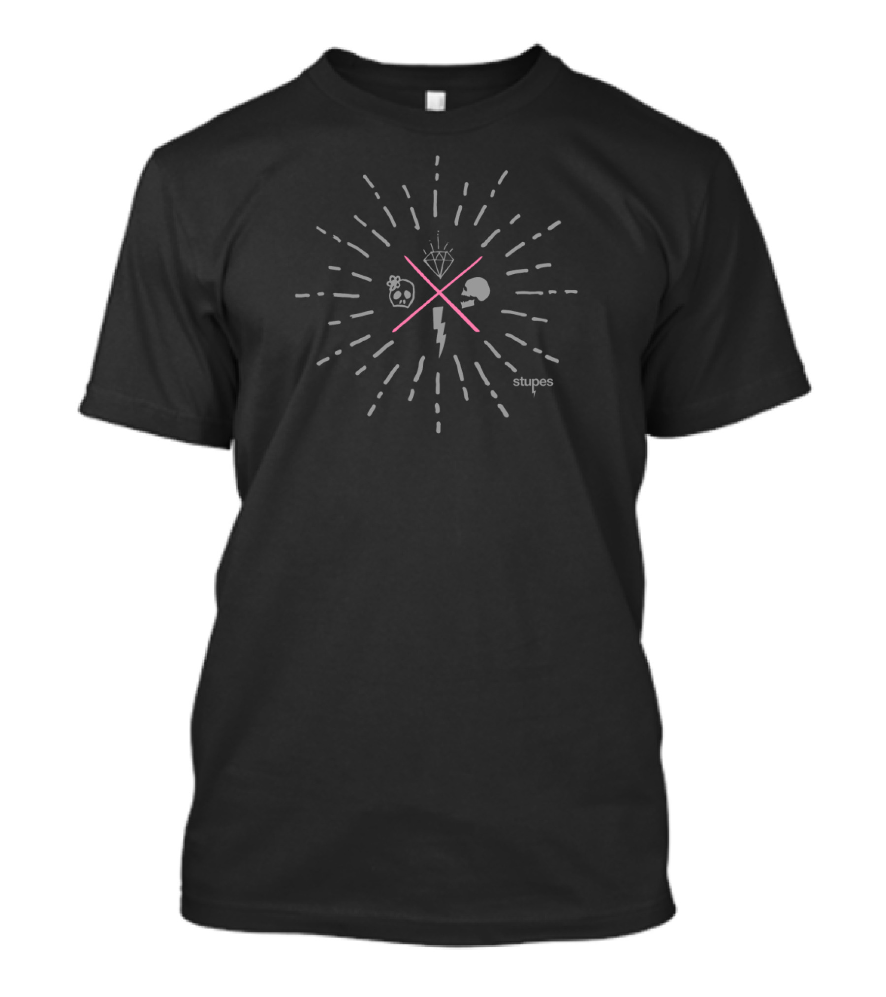 Stupes Hipster Diamond Skull Helmet Lightning Burst T-Shirt
