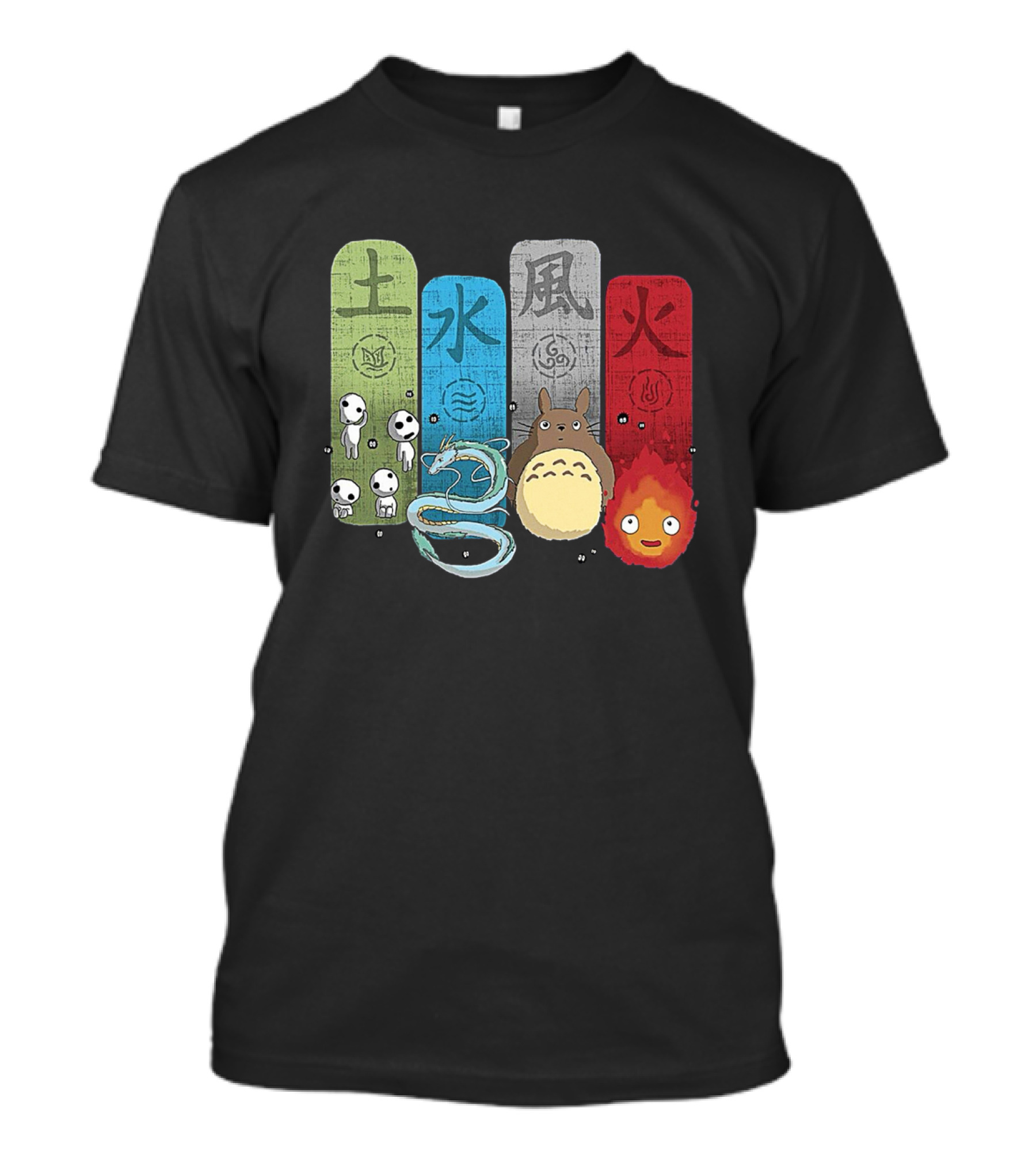 Ghibli Elements Kodama Dragon Totoro Calcifer Earth Water Air Fire T-Shirt