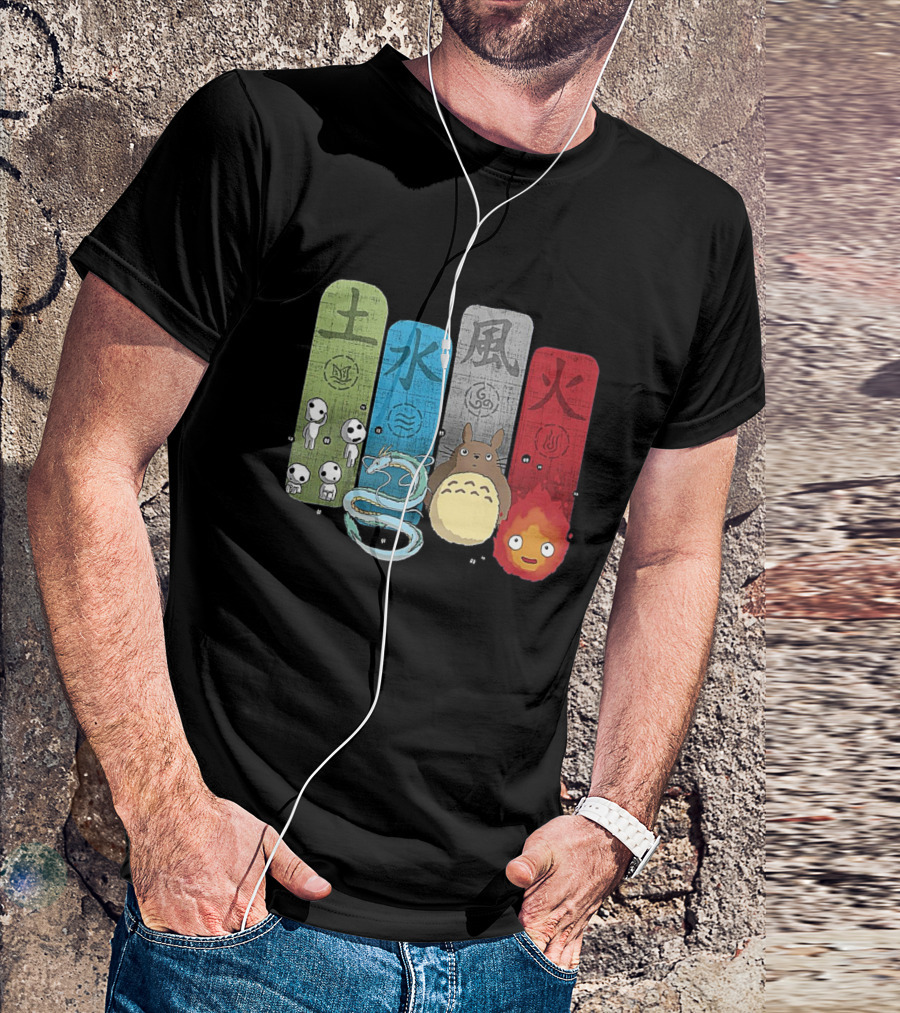 Ghibli Elements Kodama Dragon Totoro Calcifer Earth Water Air Fire T-Shirt