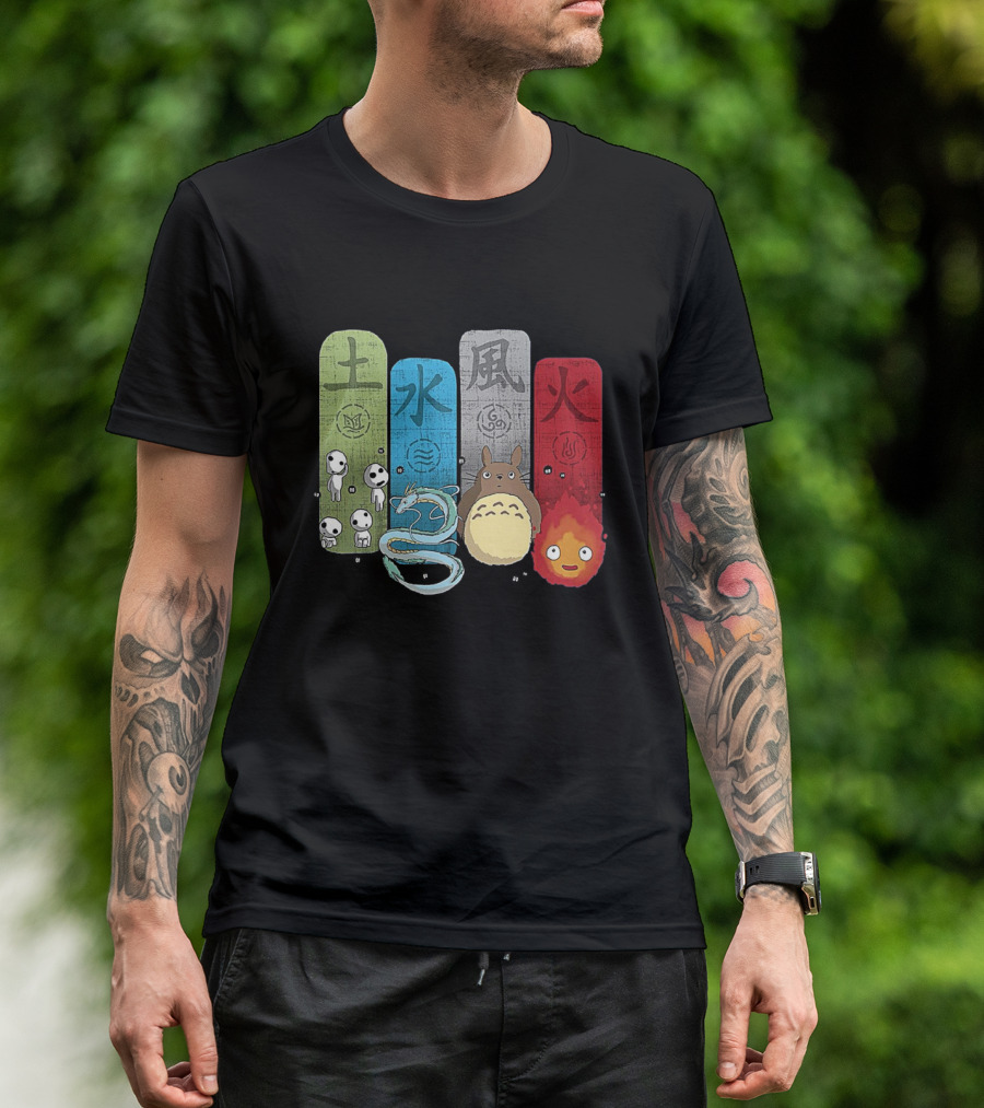 Ghibli Elements Kodama Dragon Totoro Calcifer Earth Water Air Fire T-Shirt