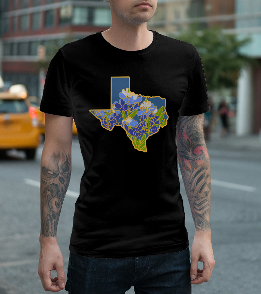 Texas State Map Bluebonnet State Flower Series T-Shirt