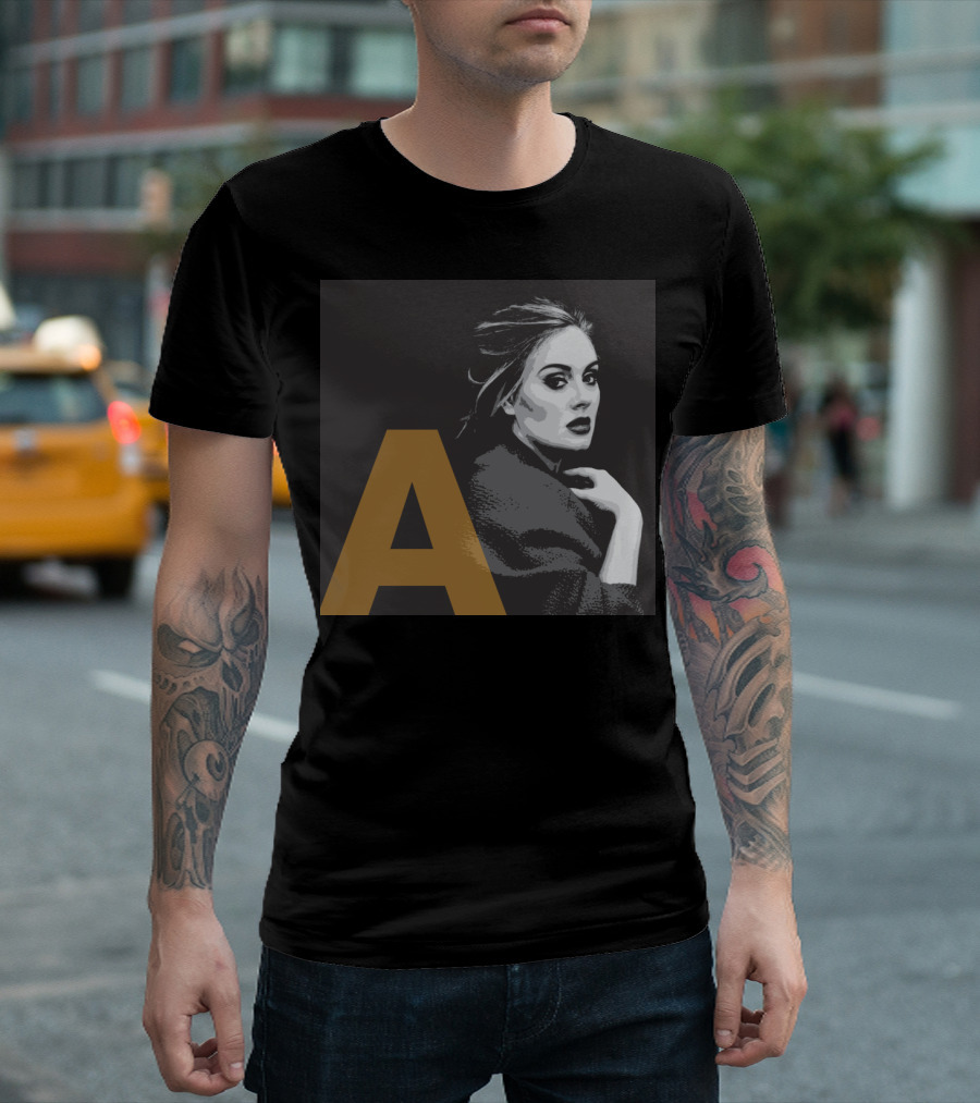 Adele Portrait With Large Golden A Initial T-Shirt
