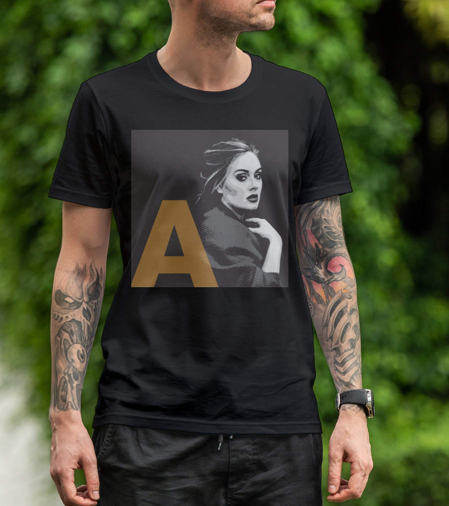Adele Portrait With Large Golden A Initial T-Shirt