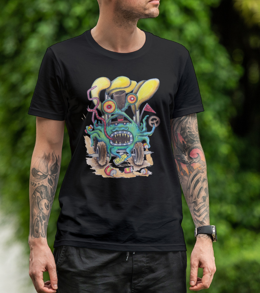 Aussie Road Rage Hoon Monster With License Plate 666 And Three-Eyed Tentacled Creature In Hot Rod T-Shirt