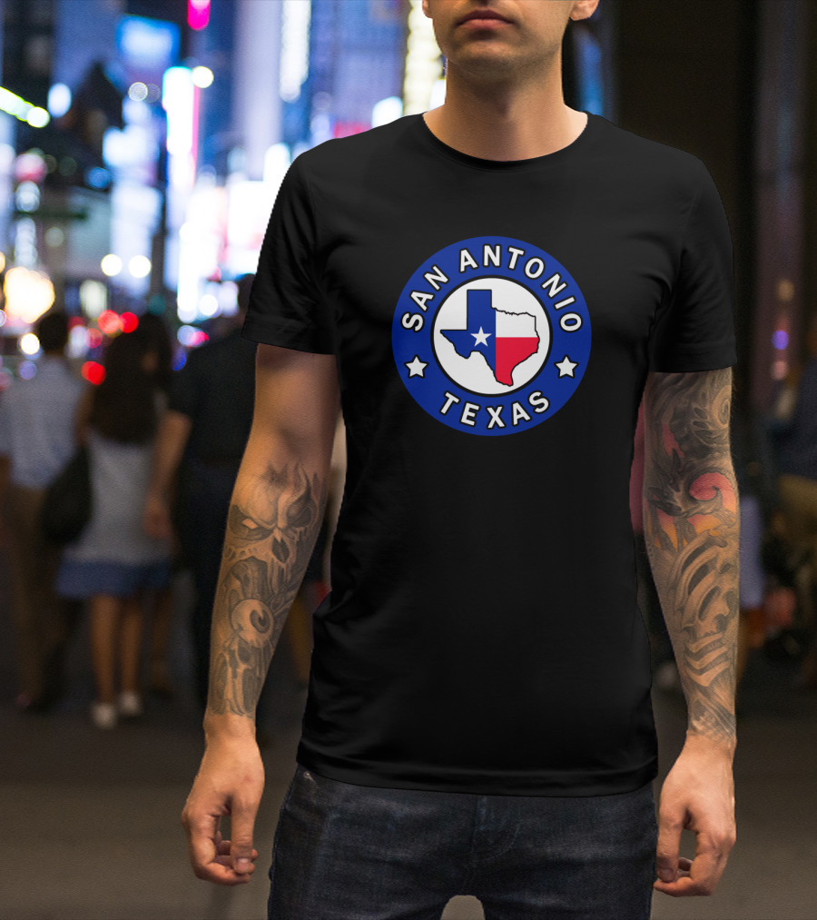 San Antonio Texas Lone Star Flag Map Circle T-Shirt