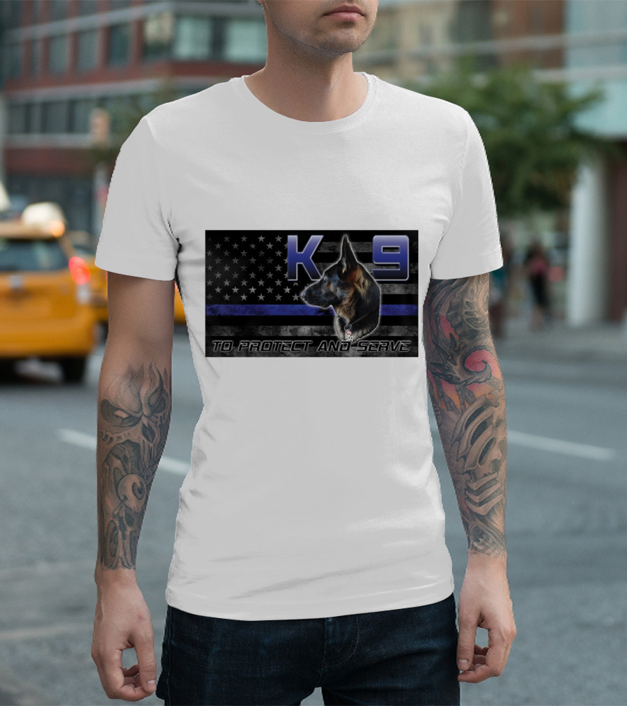 K9 To Protect and Serve Thin Blue Line American Flag German Shepherd T-Shirt