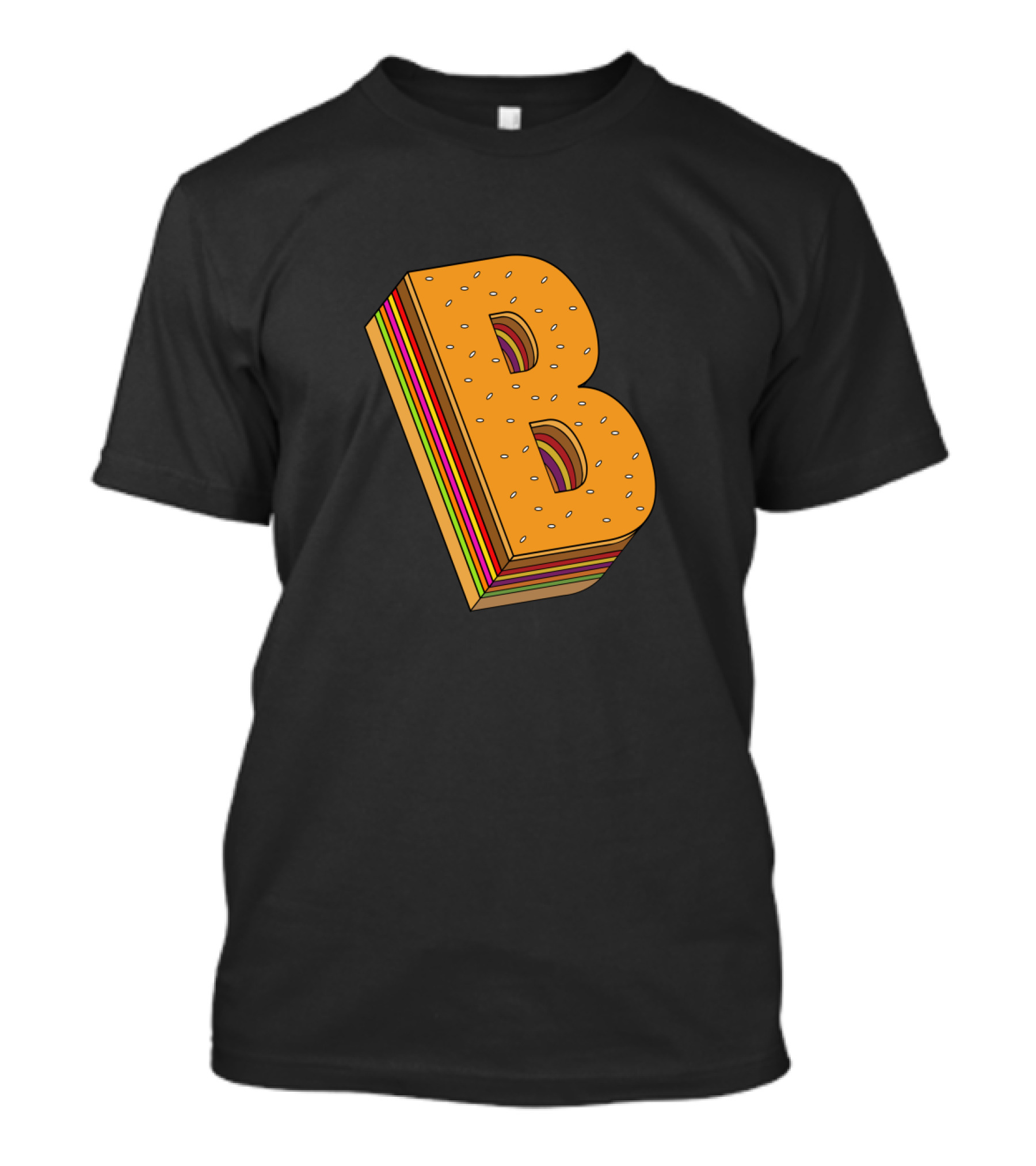 B Burger Letter With Colorful Layered T-Shirt