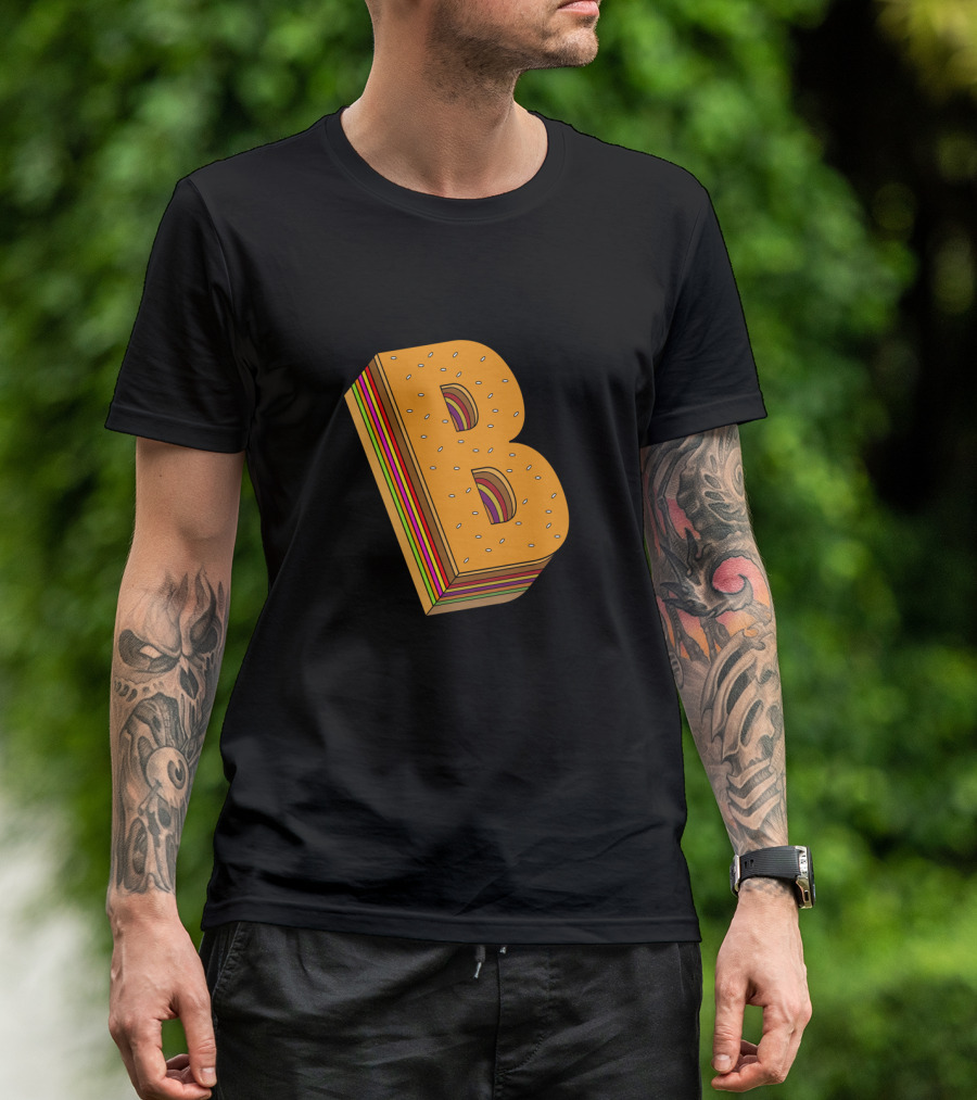 B Burger Letter With Colorful Layered T-Shirt