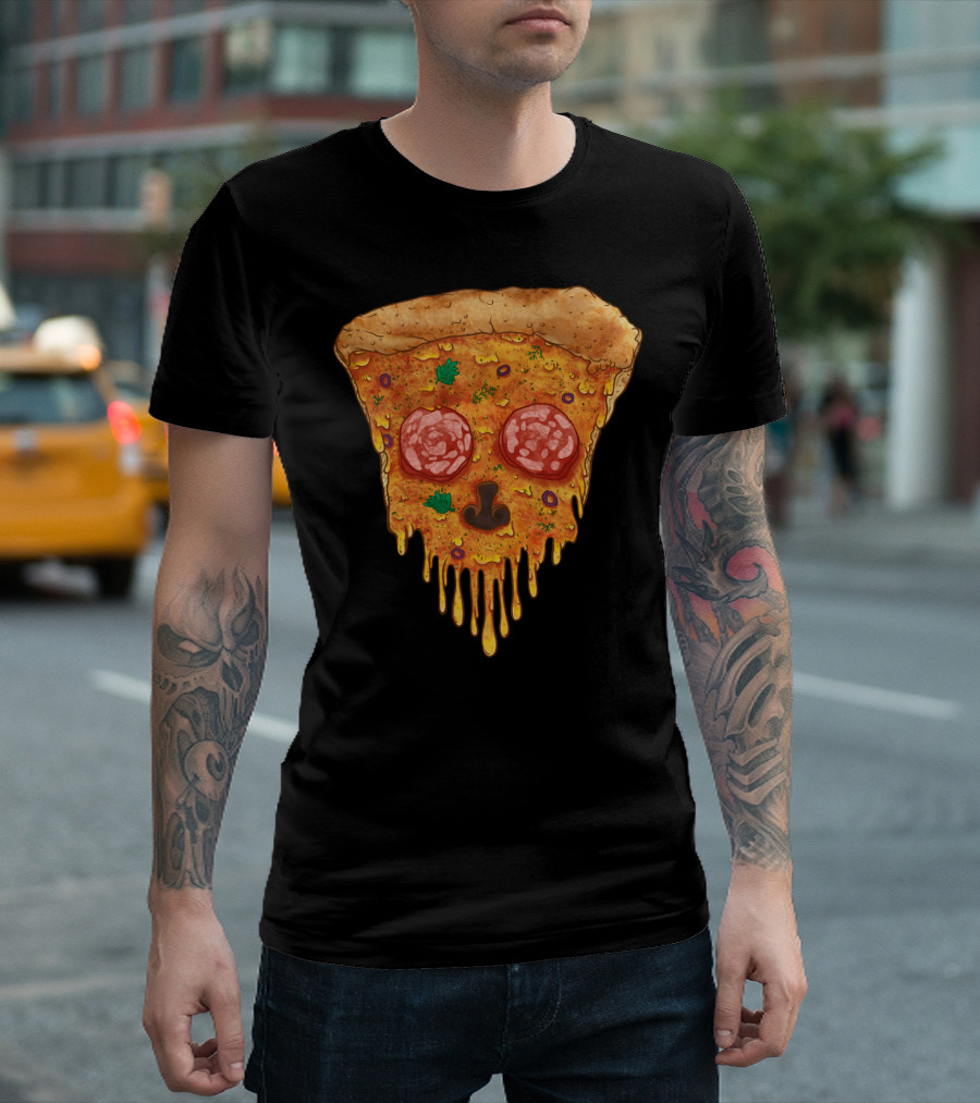 Pizza de los Muertos Melting Skull Slice with Pepperoni and Olives T-Shirt