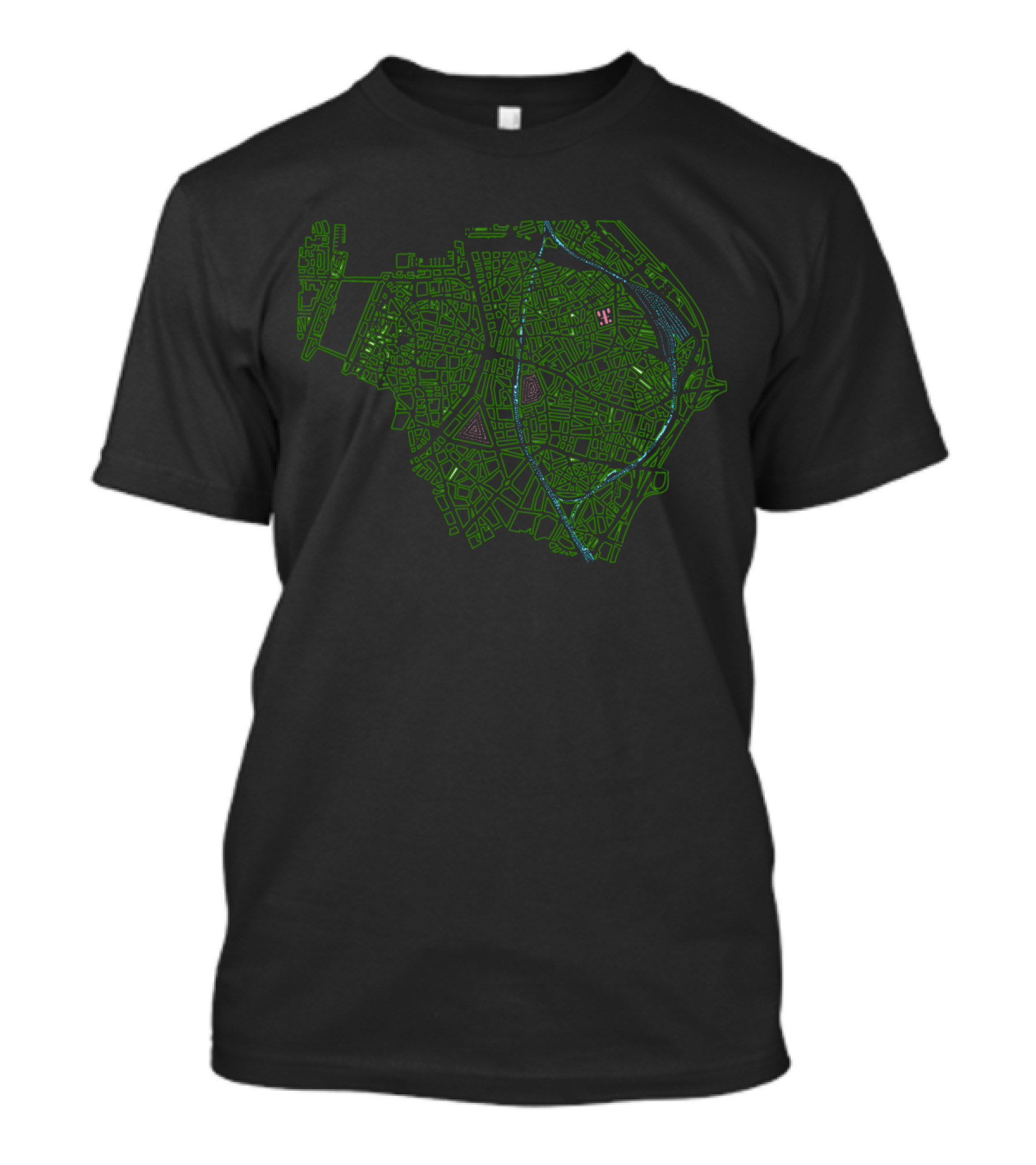 Antwerp City Map Illustrated With Green Grid Lines T-Shirt
