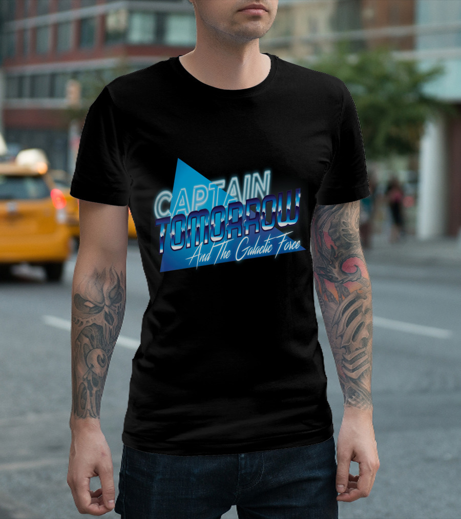 Captain Tomorrow And The Galactic Force Retro Style Text with Blue and Neon Elements T-Shirt