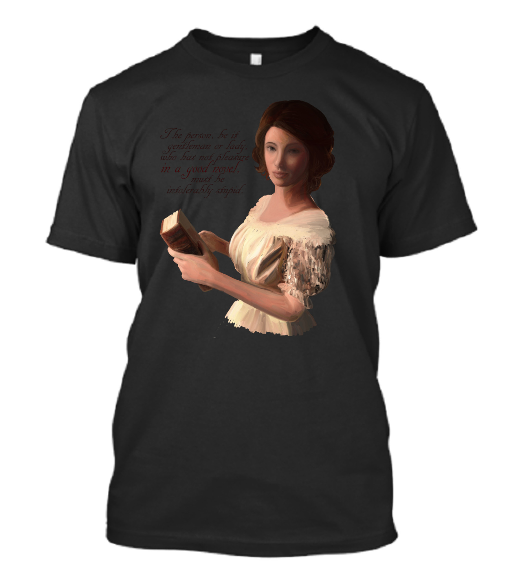 'Jane Austen Quote Portrait With Book Reading Happiness Insight' T-Shirt