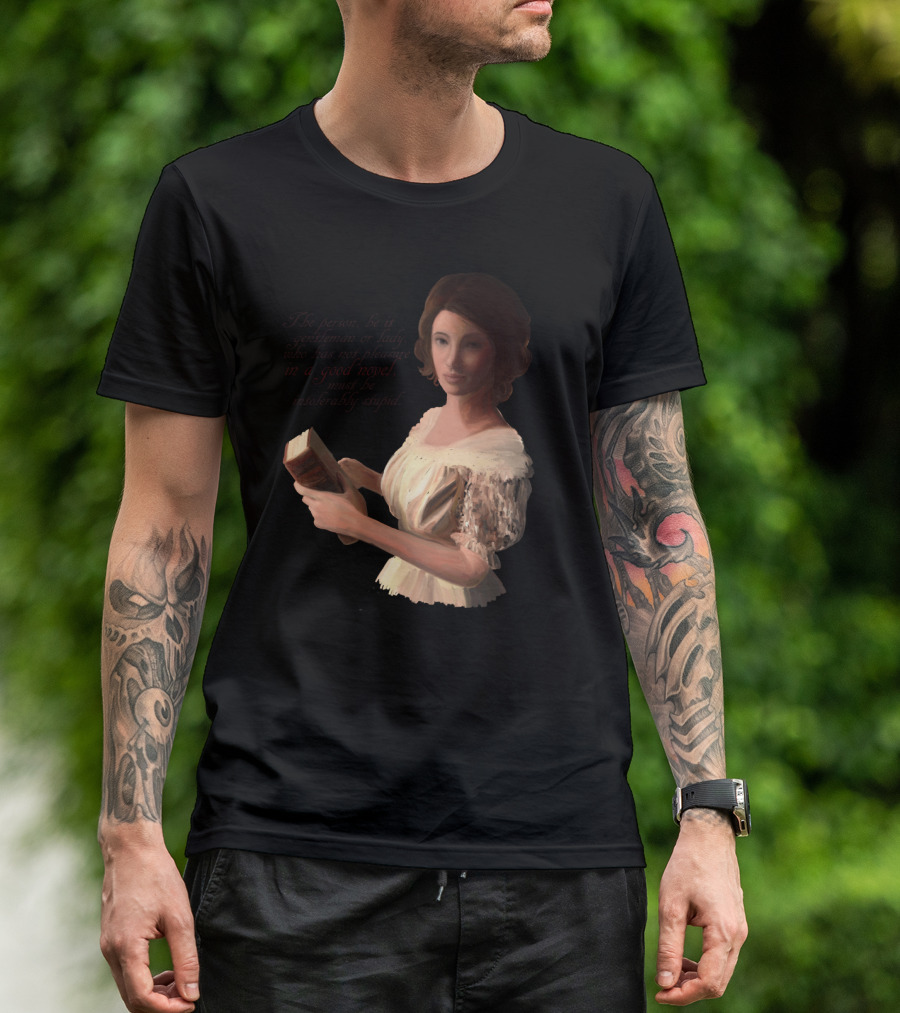 'Jane Austen Quote Portrait With Book Reading Happiness Insight' T-Shirt
