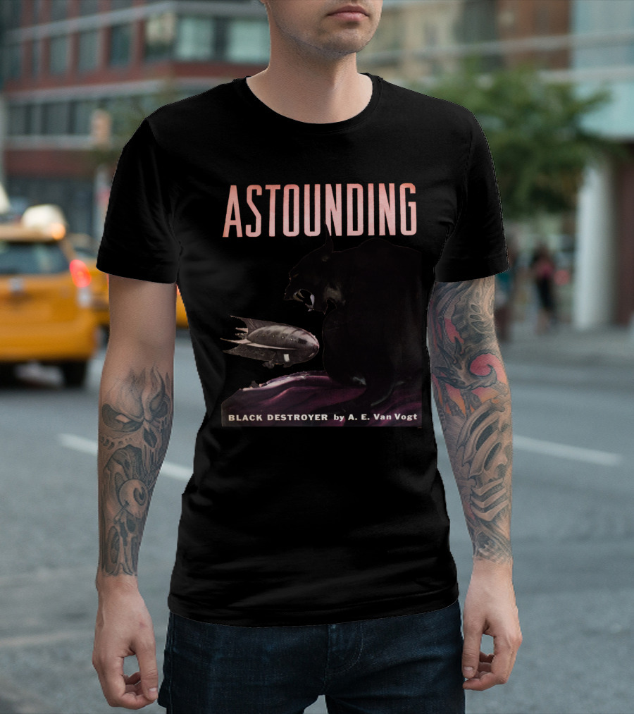 Astounding Black Destroyer by A.E. Van Vogt Sci-Fi Classic Cover with Creature and Airship T-Shirt