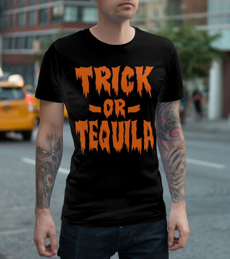 Trick Or Tequila Halloween Pumpkin Ghost Party Spirit T-Shirt