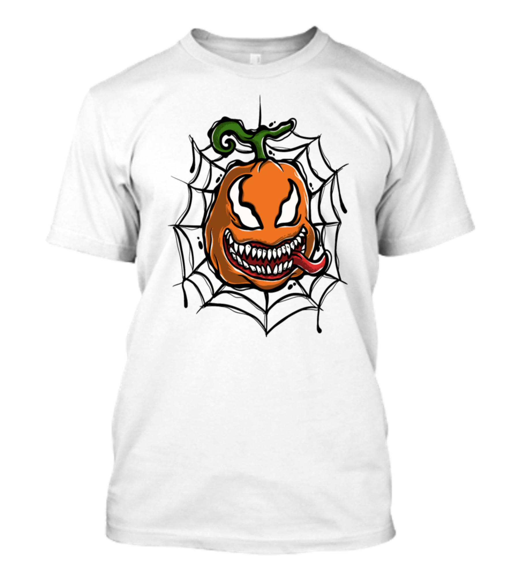Pumpkin Halloween Horror With Creepy Spider Web T-Shirt