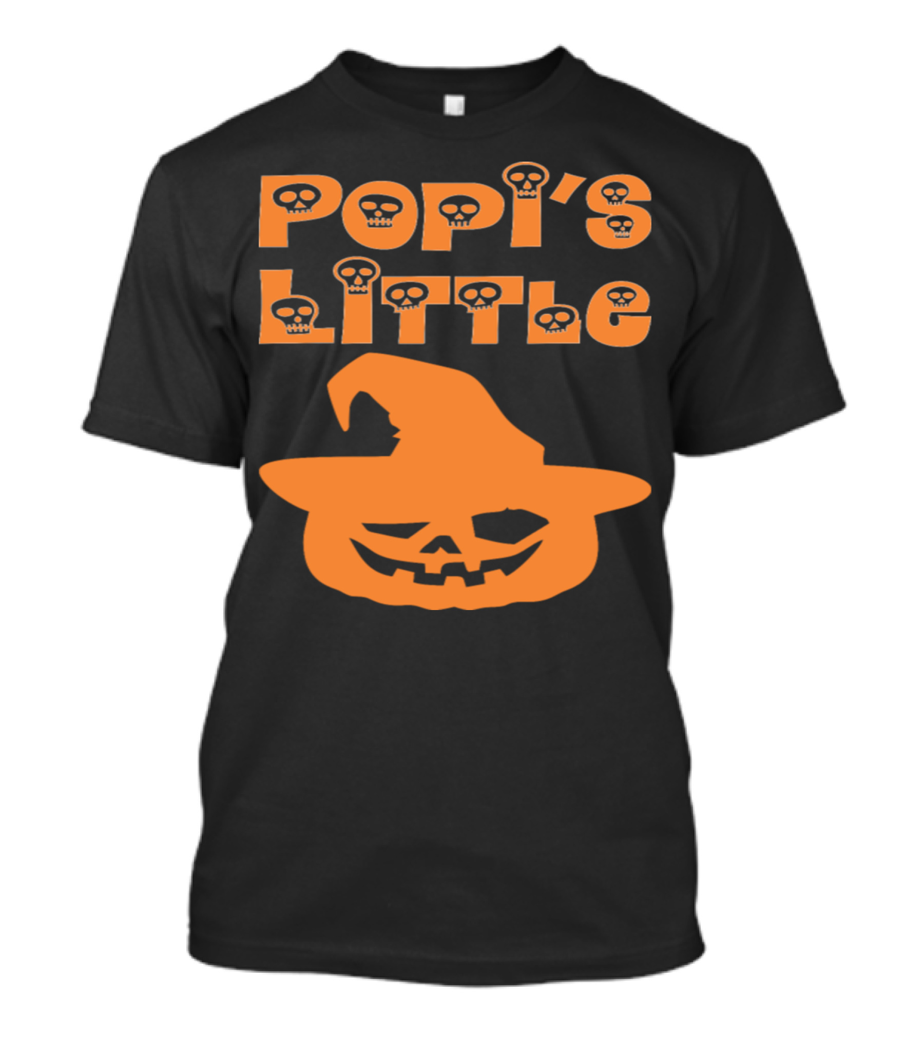 Popi's Little Pumpkin Halloween Skull Letters Jack-o'-Lantern Hat T-Shirt