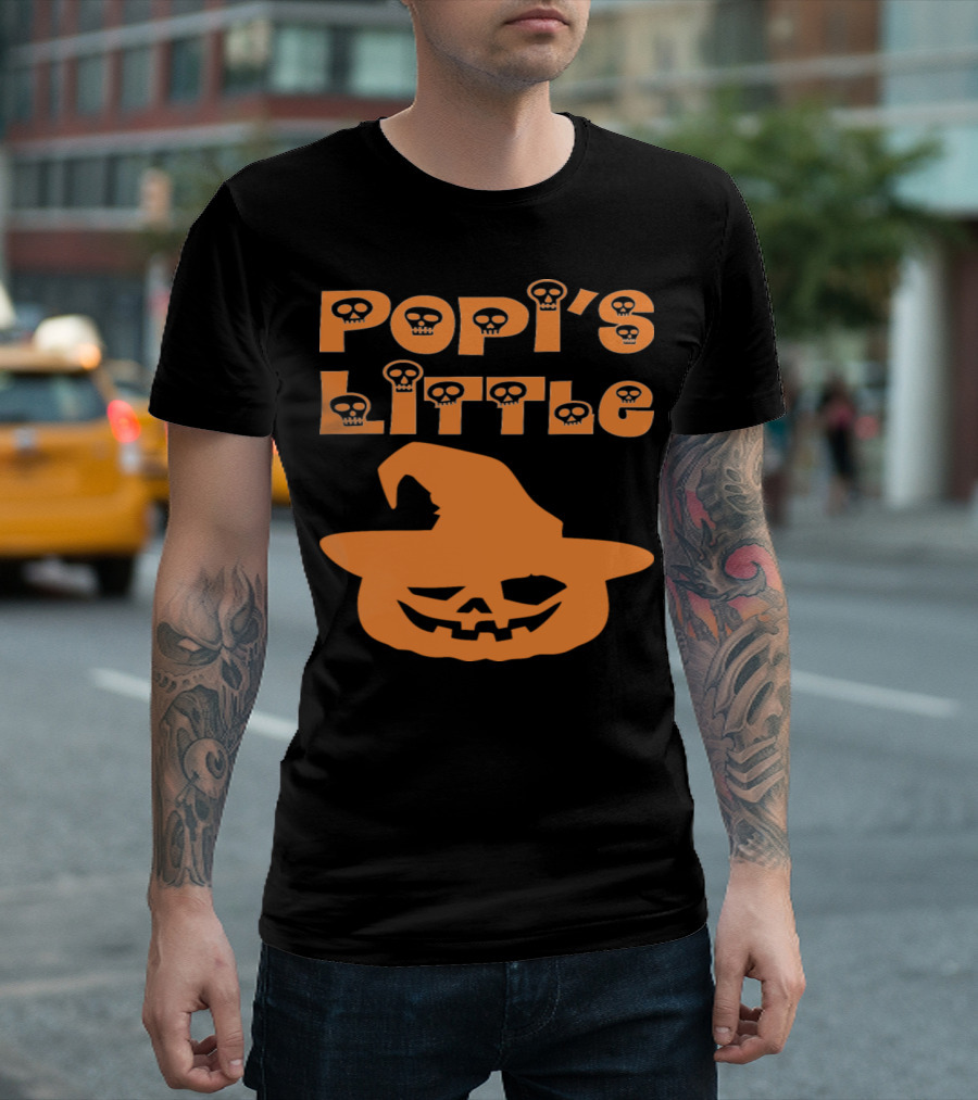 Popi's Little Pumpkin Halloween Skull Letters Jack-o'-Lantern Hat T-Shirt