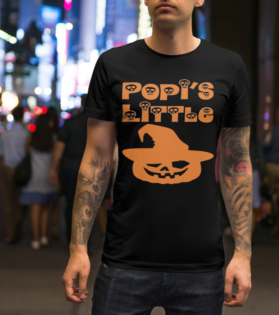 Popi's Little Pumpkin Halloween Skull Letters Jack-o'-Lantern Hat T-Shirt