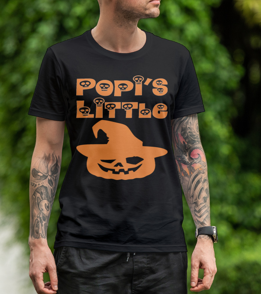 Popi's Little Pumpkin Halloween Skull Letters Jack-o'-Lantern Hat T-Shirt