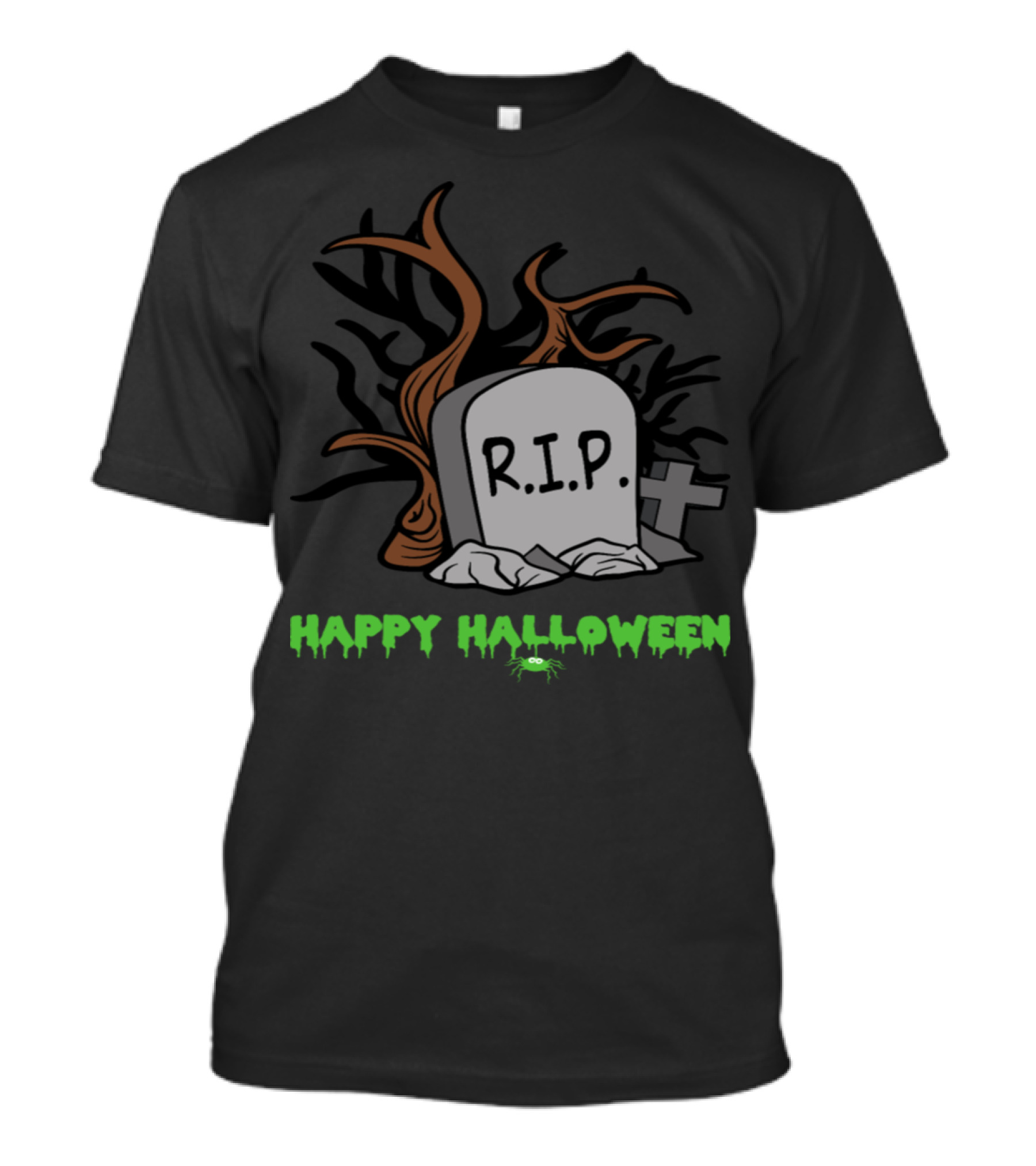 Happy Halloween Tombstone RIP Gravestone With Creepy Tree And Cross T-Shirt