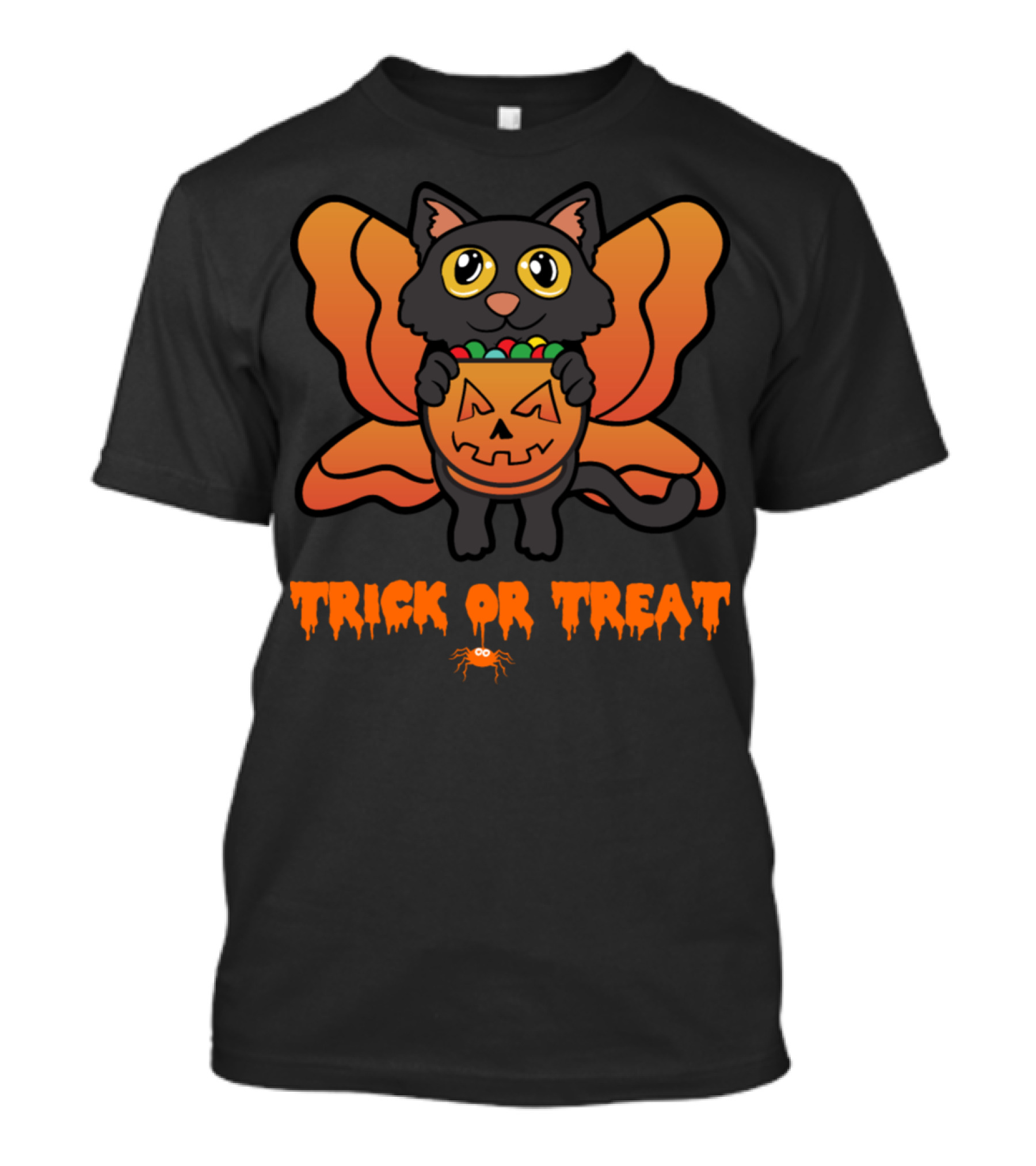 Trick Or Treat Butterfly Cat With Pumpkin Halloween T-Shirt